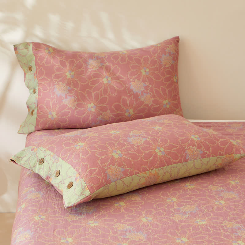 Fresh Floral Cotton Gauze Yarn-dyed Reversible Coverlet - 2PCS Pillowcases - 19" x 29" - image 5