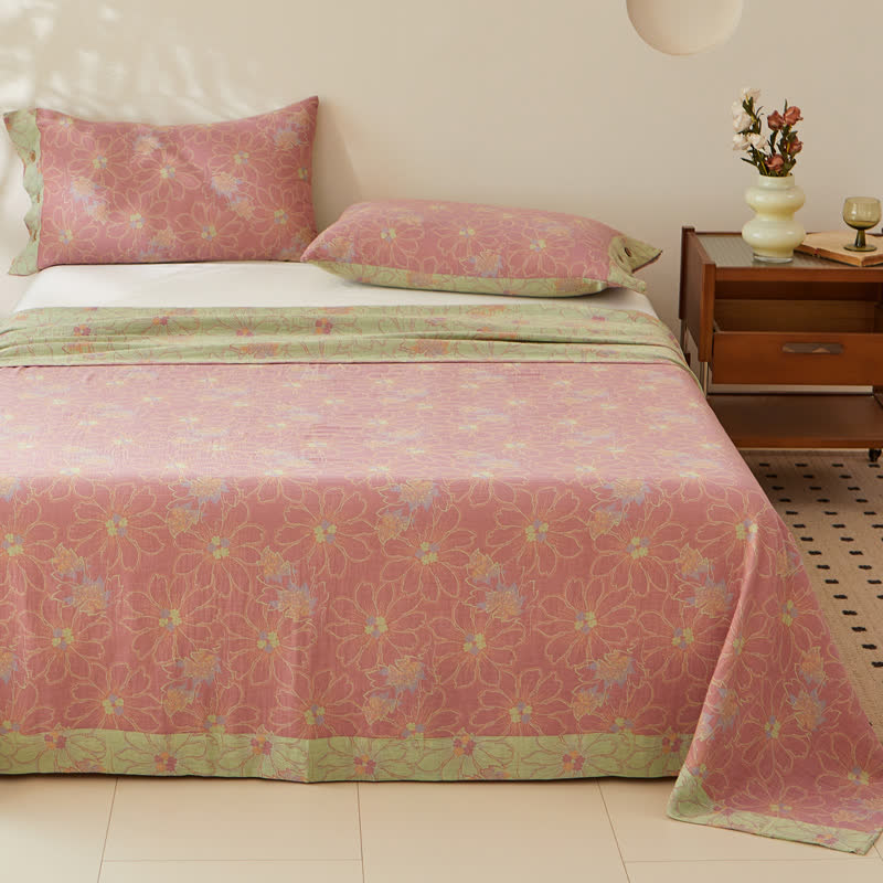 Fresh Floral Cotton Gauze Yarn-dyed Reversible Coverlet - image 3