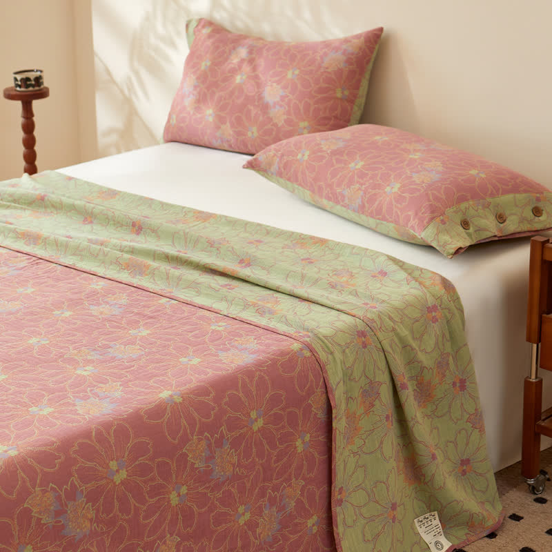 Fresh Floral Cotton Gauze Yarn-dyed Reversible Coverlet - image 4