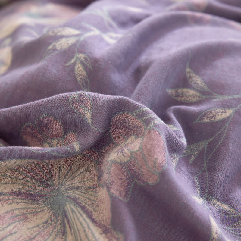 Floral Cotton Gauze Jacquard Reversible Coverlet