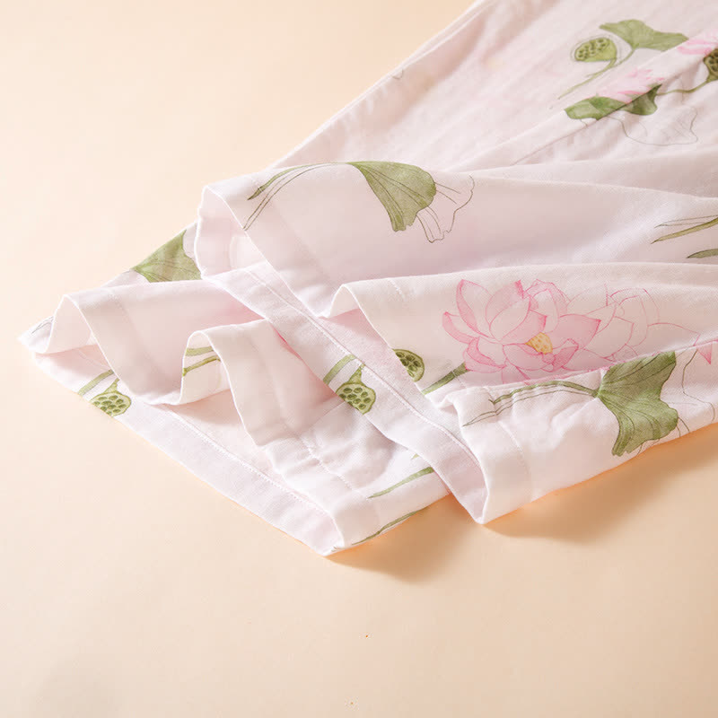 Round-neck Bamboo Fiber Lotus Pajama Set