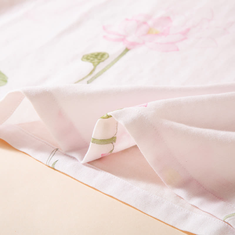Round-neck Bamboo Fiber Lotus Pajama Set