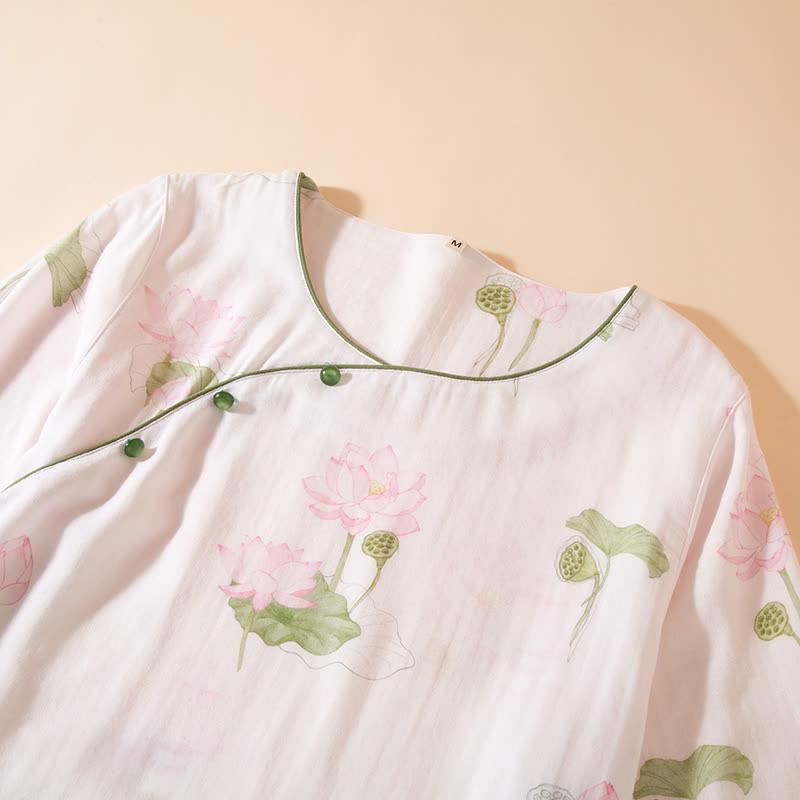 Round-neck Bamboo Fiber Lotus Pajama Set