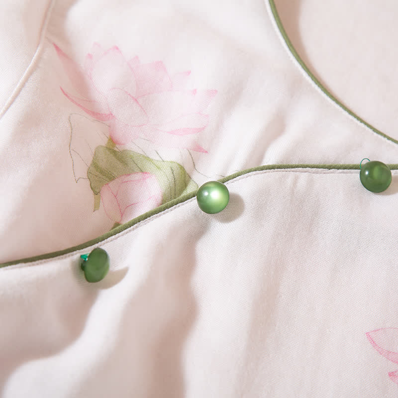 Round-neck Bamboo Fiber Lotus Pajama Set
