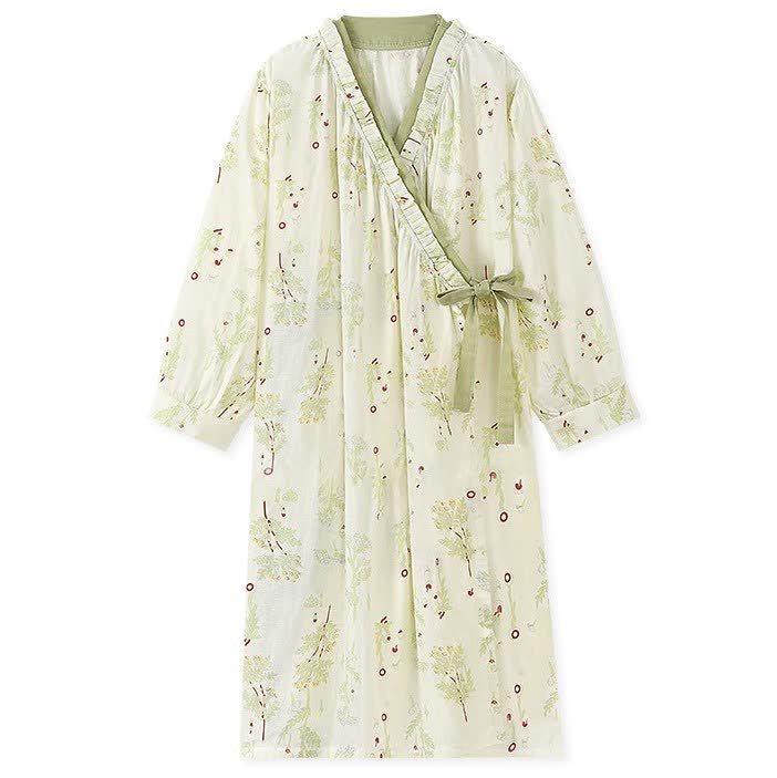 Long-sleeved Cotton Gauze Kimono Nightdress
