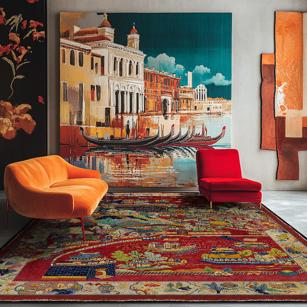 Oriental Landscape Foldable Anti-slip Area Rug
