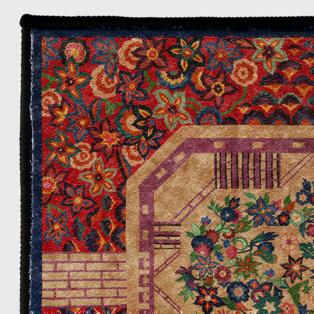Anti-slip Foldable Vintage Floral Indoor Outdoor Rug