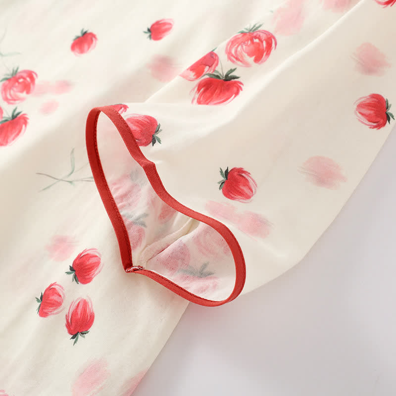 Bamboo Fiber Red Floral Round-neck Pajama Set
