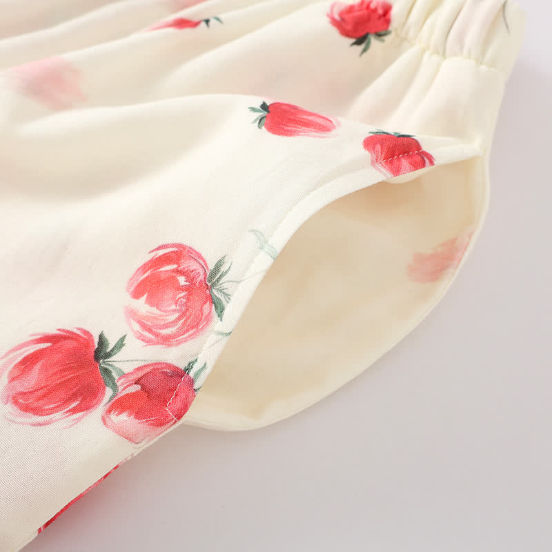 Bamboo Fiber Red Floral Round-neck Pajama Set