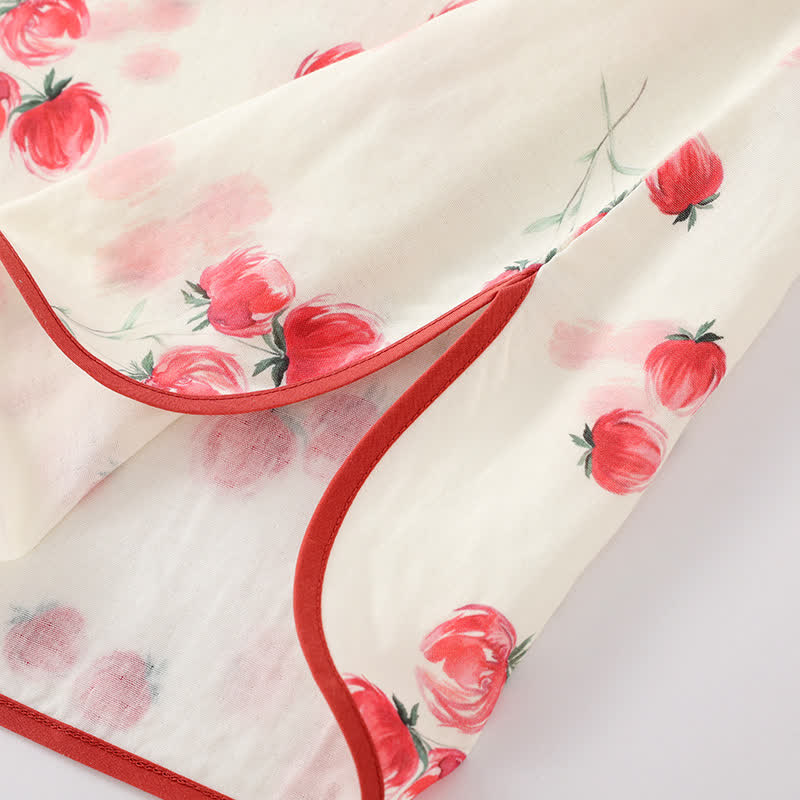Bamboo Fiber Red Floral Round-neck Pajama Set