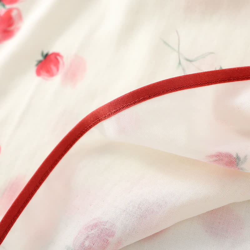 Bamboo Fiber Red Floral Round-neck Pajama Set