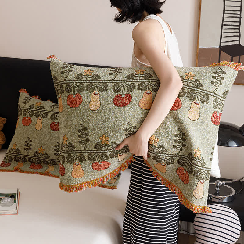 Pumpkin Print Four-layer Cotton Gauze Tassel Quilt