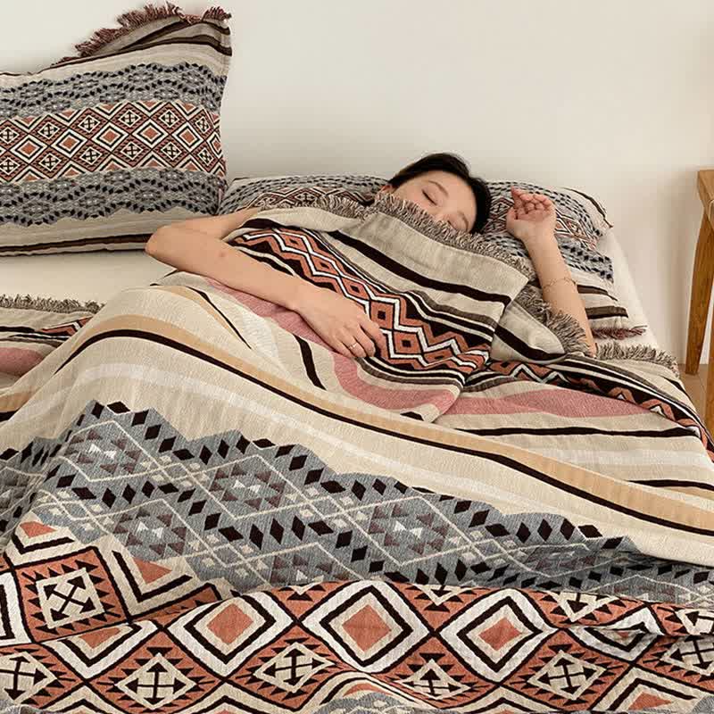 Ethnic Style Four-layer Cotton Gauze Tassel Quilt