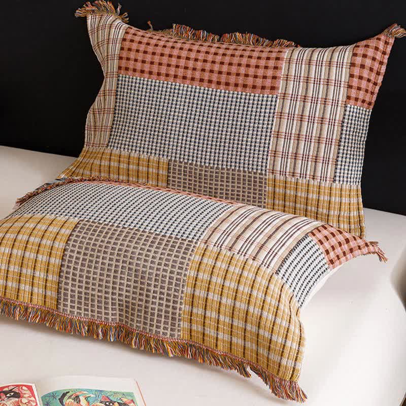 Plaid Print Four-layer Cotton Gauze Tassel Quilt