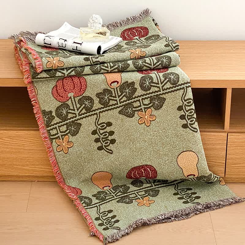 Pumpkin Print Four-layer Cotton Gauze Tassel Quilt