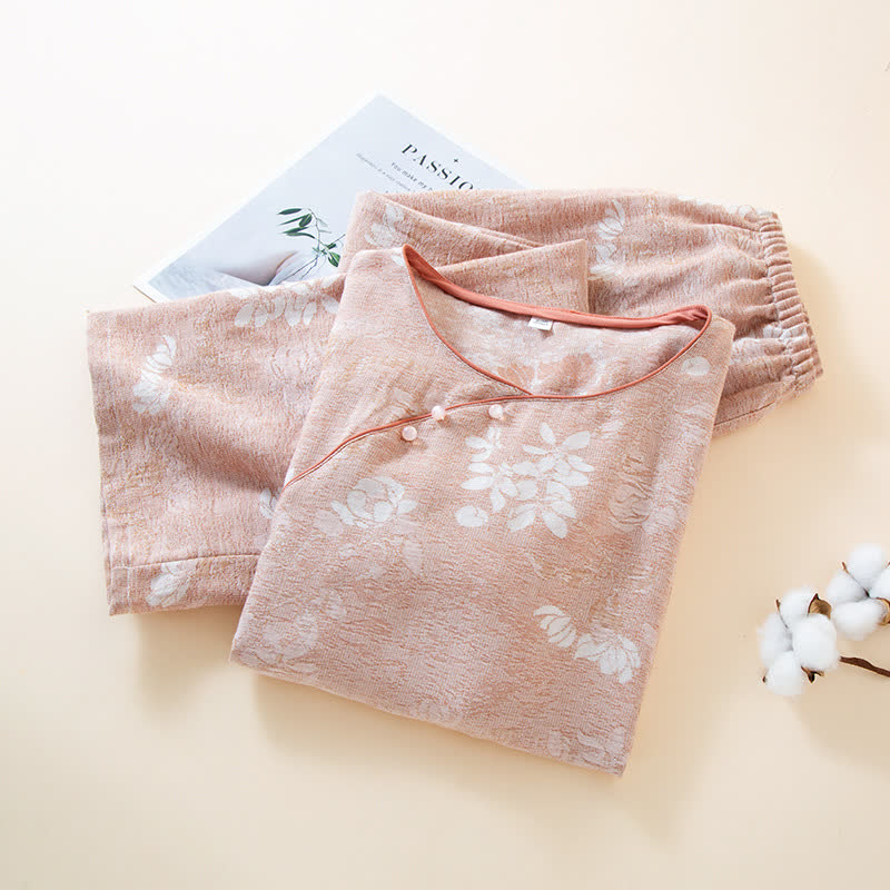 Yarn-dyed Cotton Vintage Jacquard Bead Button Loungewear