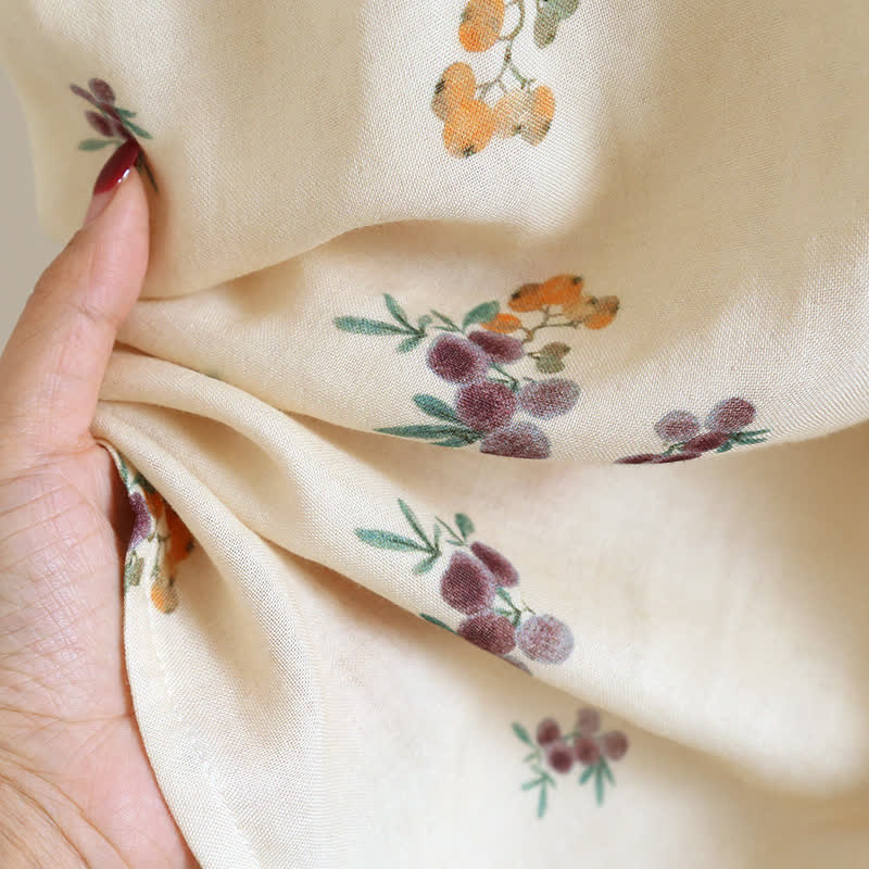 Long Sleeve Loquat Print Cotton Breathable Nightdress