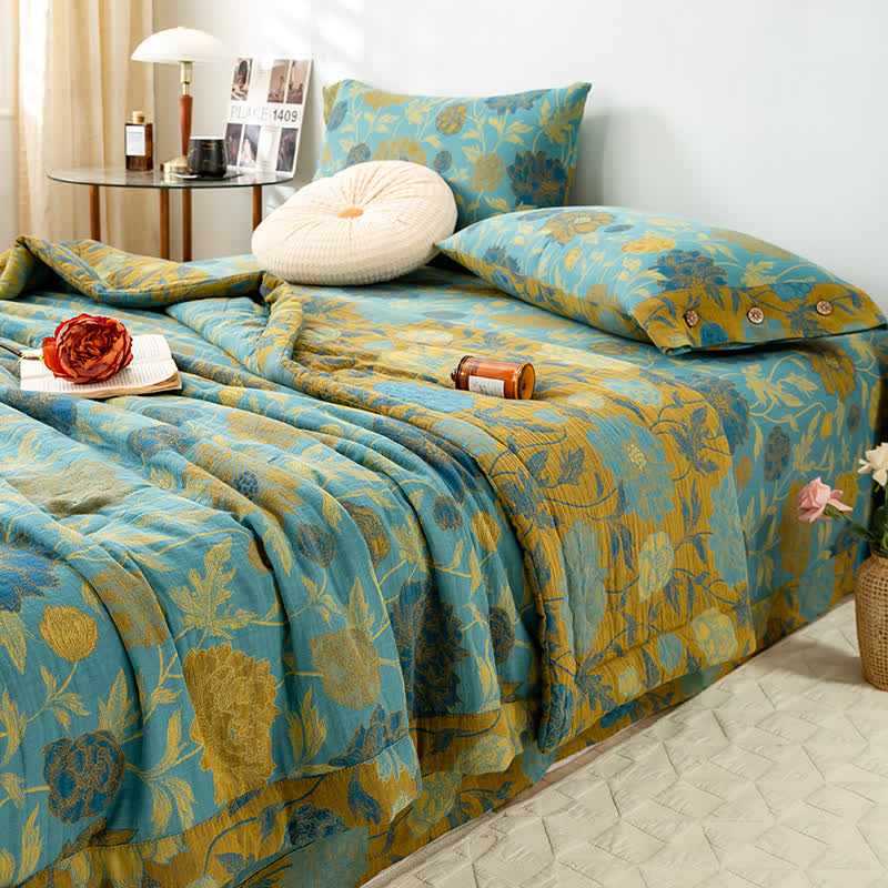 Luxurious Floral Jacquard Cotton Double-layer Summer Quilt