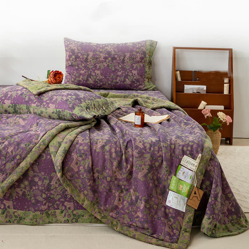 Pastoral Purple Floral Cotton Double-layer Summer Quilt