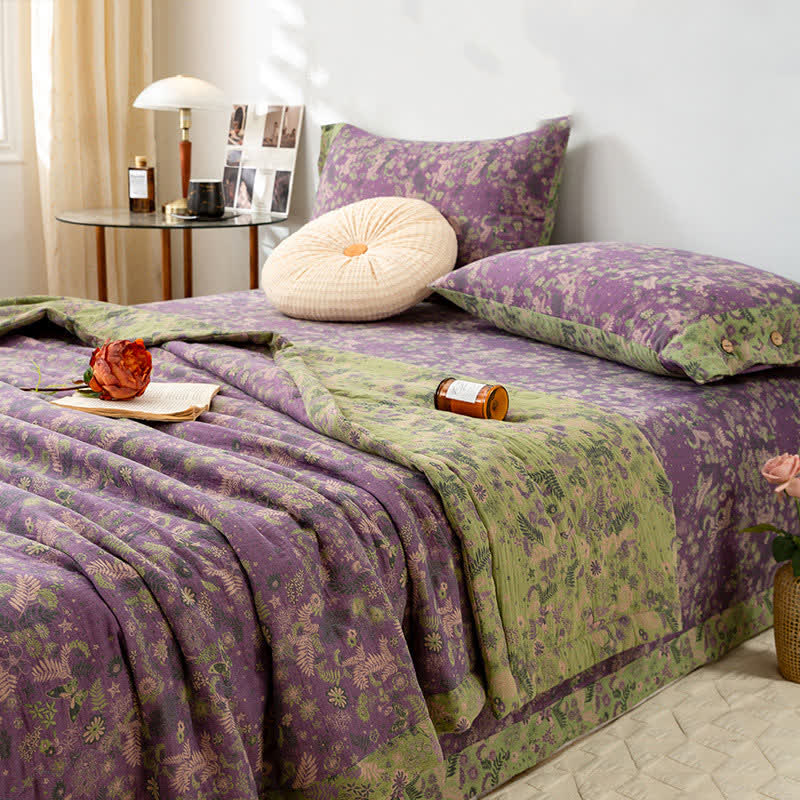 Pastoral Purple Floral Cotton Double-layer Summer Quilt