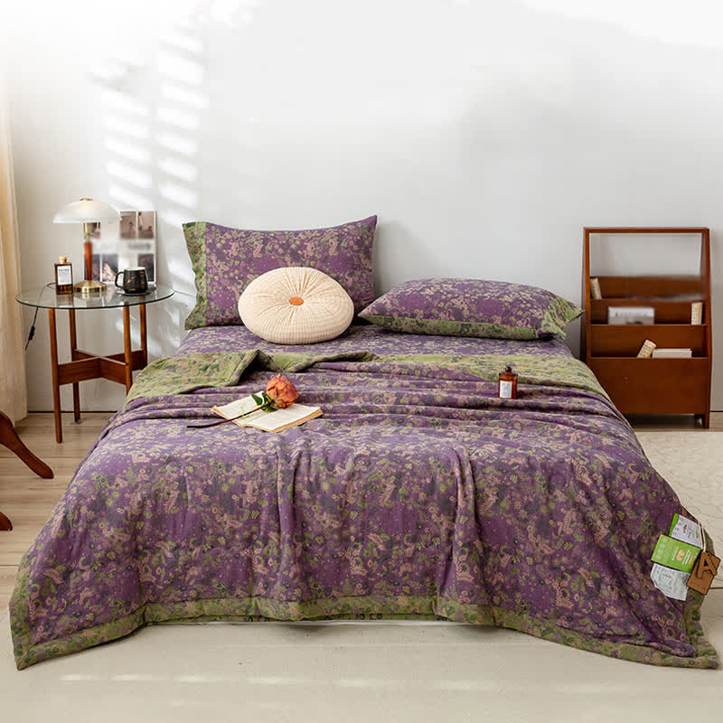 Pastoral Purple Floral Cotton Double-layer Summer Quilt