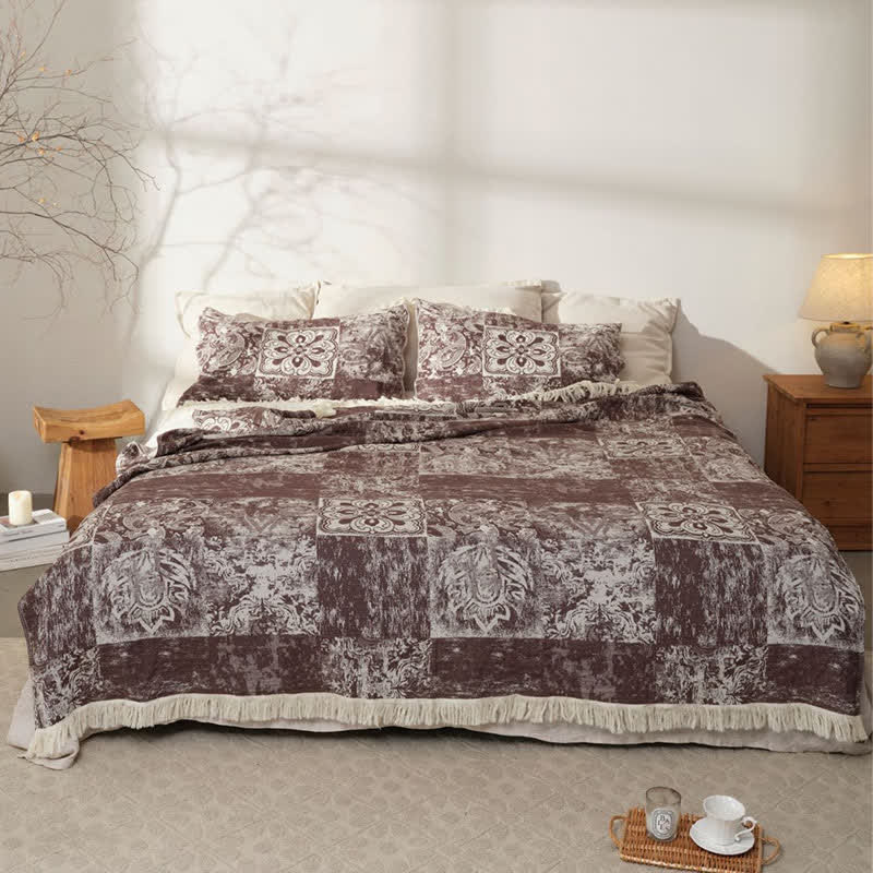 Ethnic Style Pure Cotton Gauze Soft Tassel Quilt