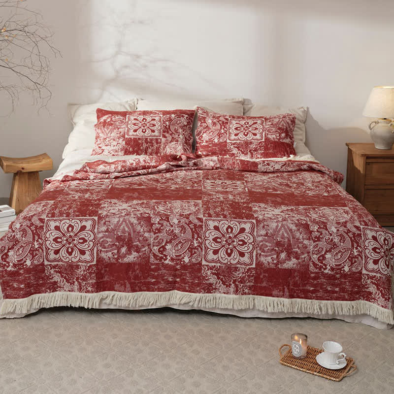 Ethnic Style Pure Cotton Gauze Soft Tassel Quilt