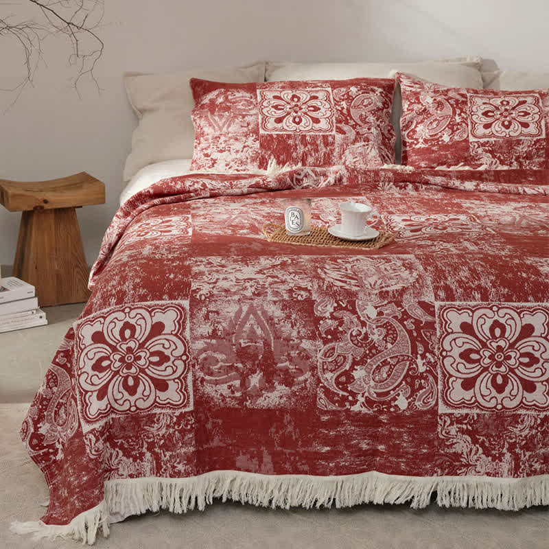 Ethnic Style Pure Cotton Gauze Soft Tassel Quilt