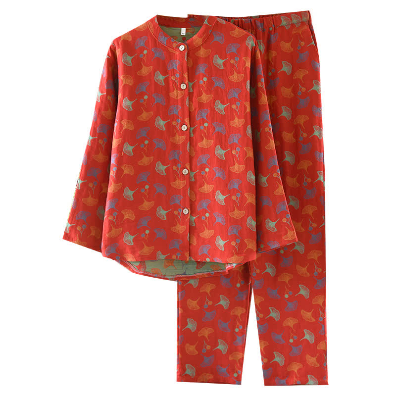 Ginkgo Leaf Cotton Jacquard Vintage Yarn-dyed Pajama Set