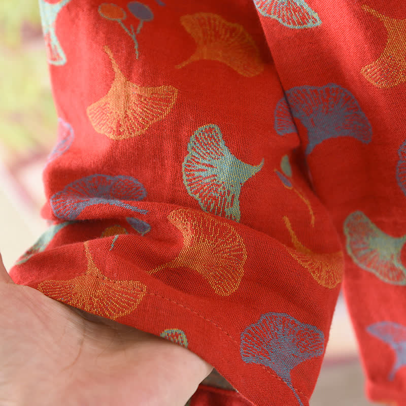Ginkgo Leaf Cotton Jacquard Vintage Yarn-dyed Pajama Set