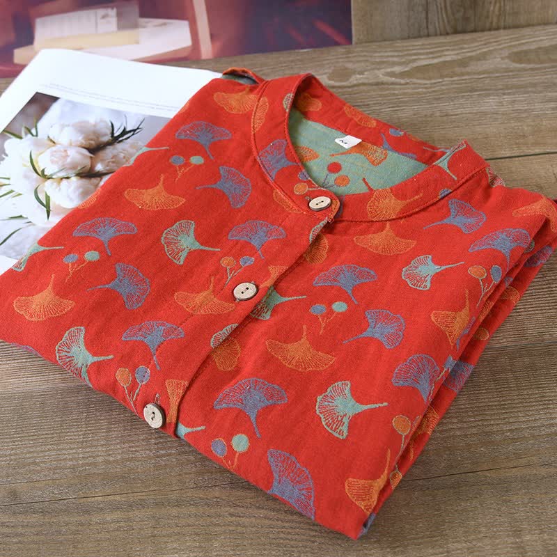 Ginkgo Leaf Cotton Jacquard Vintage Yarn-dyed Pajama Set