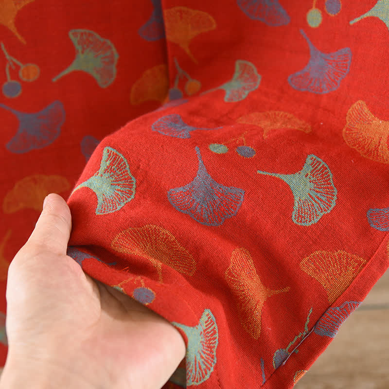 Ginkgo Leaf Cotton Jacquard Vintage Yarn-dyed Pajama Set