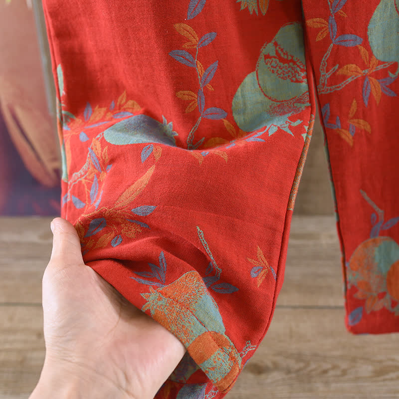 Pomegranate Flower Cotton Jacquard Vintage Yarn-dyed Pajama Set