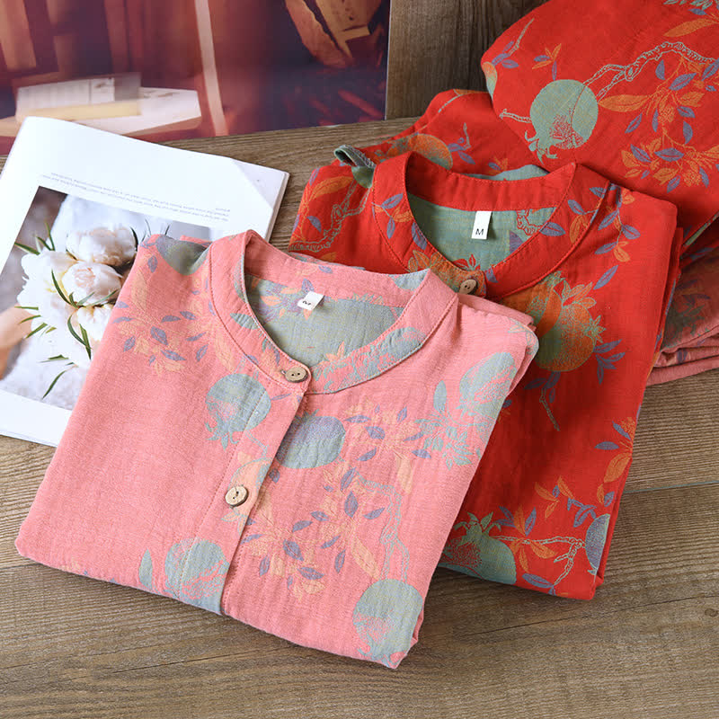 Pomegranate Flower Cotton Jacquard Vintage Yarn-dyed Pajama Set