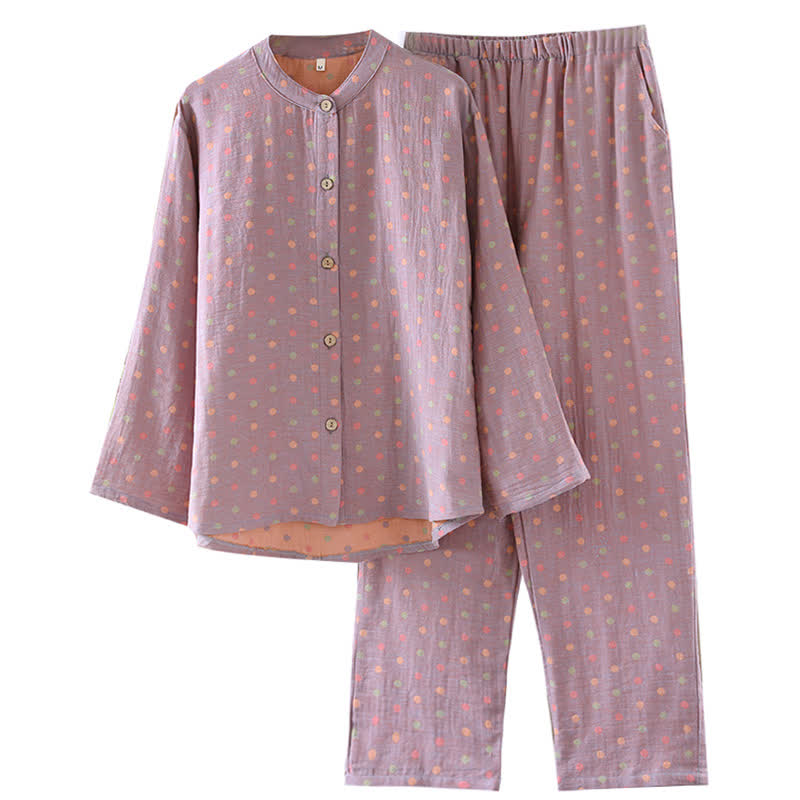 Colorful Circle Cotton Vintage Yarn-dyed Pajama Set