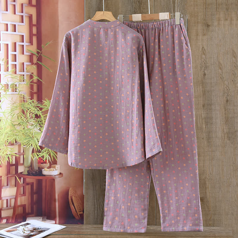 Colorful Circle Cotton Vintage Yarn-dyed Pajama Set