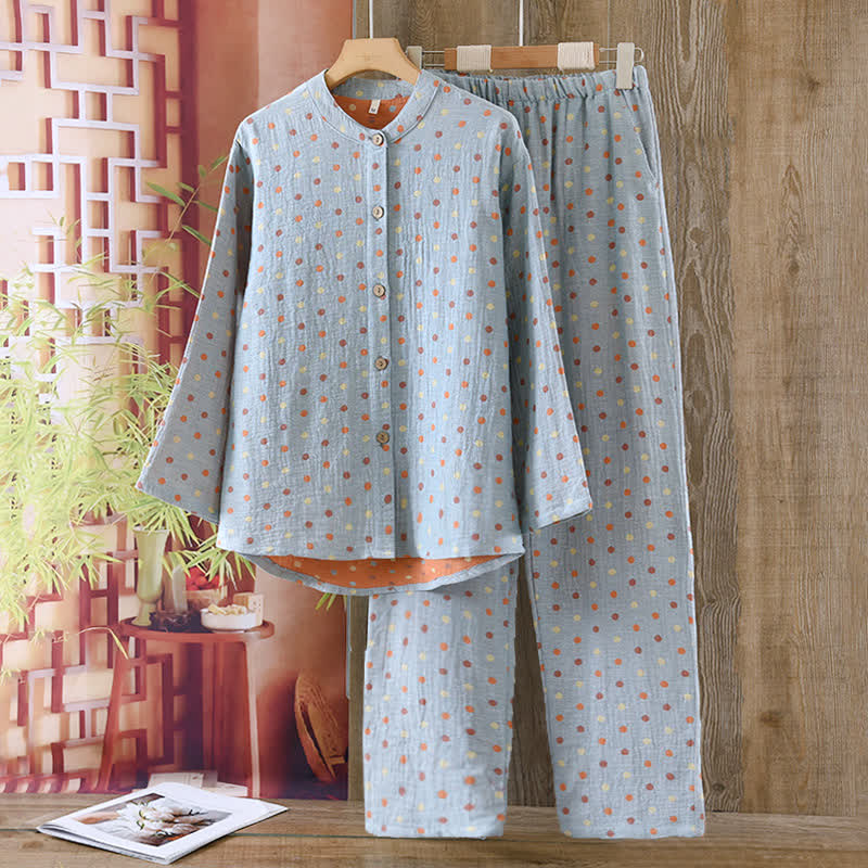 Colorful Circle Cotton Vintage Yarn-dyed Pajama Set