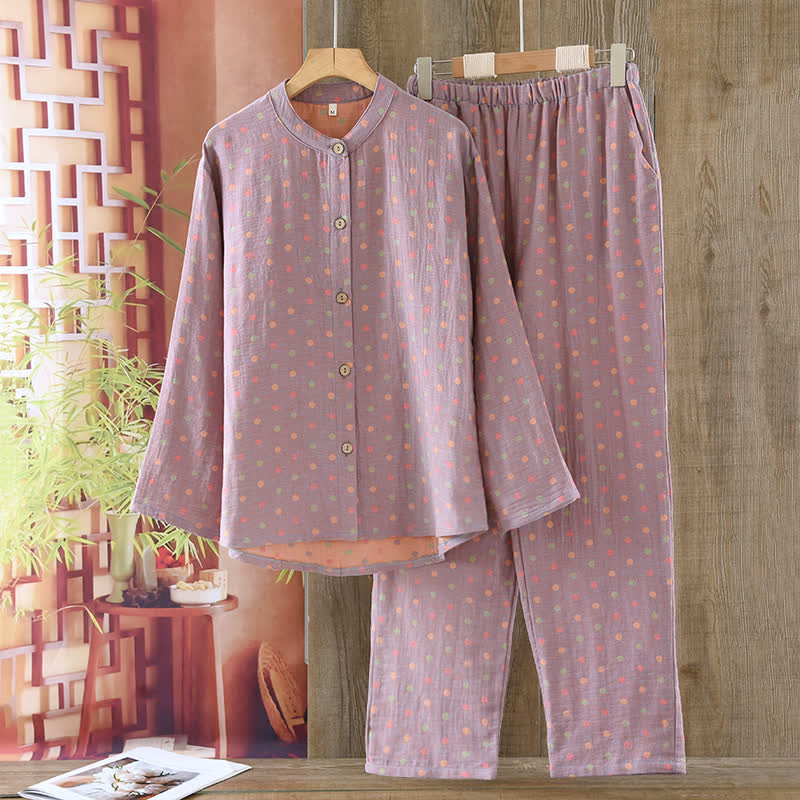 Colorful Circle Cotton Vintage Yarn-dyed Pajama Set