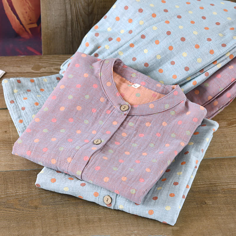 Colorful Circle Cotton Vintage Yarn-dyed Pajama Set