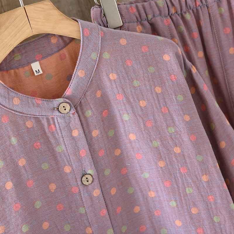 Colorful Circle Cotton Vintage Yarn-dyed Pajama Set