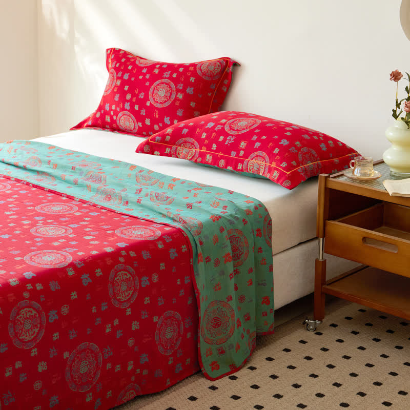 Vintage Cotton Double-layer Yarn-dyed Jacquard Reversible Coverlet