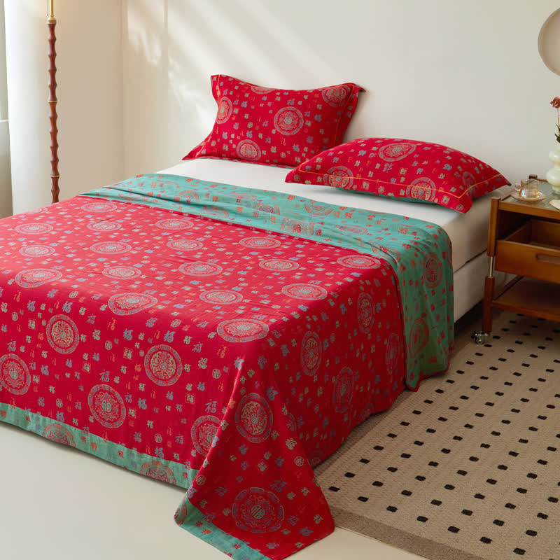 Vintage Cotton Double-layer Yarn-dyed Jacquard Reversible Coverlet