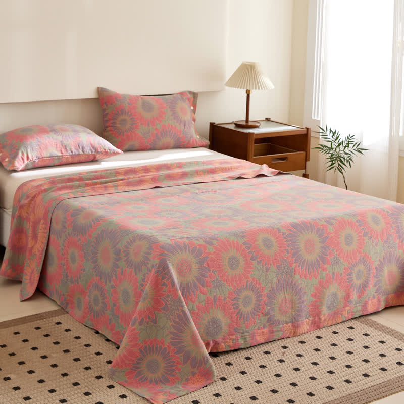 Sunflower Cotton Double-layer Yarn-dyed Jacquard Reversible Coverlet