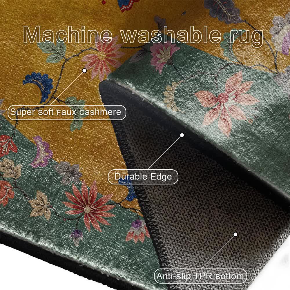 Anti-slip Floral Bird Foldable Area Rug