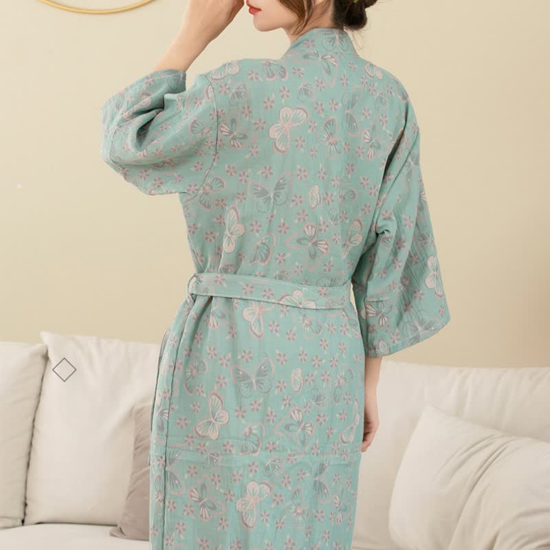 Floral Butterfly Cotton Double-layer Gauze Yarn-dyed Jacquard Bathrobe