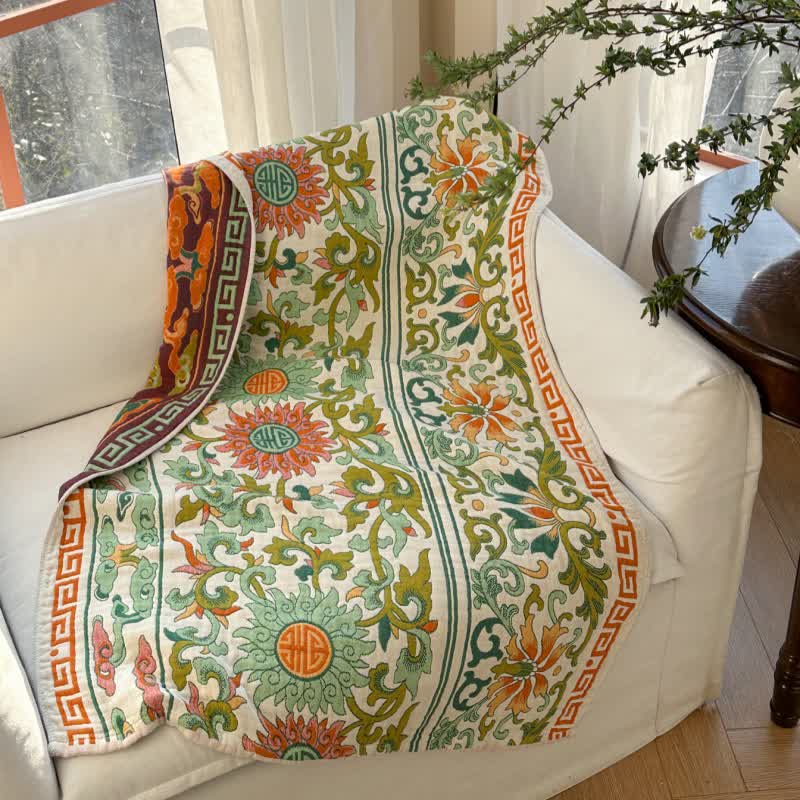 Retro Floral Pure Cotton Gauze Absorbent Bath Towel
