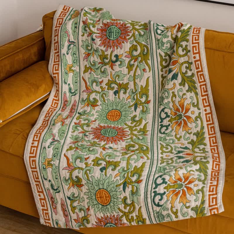 Retro Floral Pure Cotton Gauze Absorbent Bath Towel
