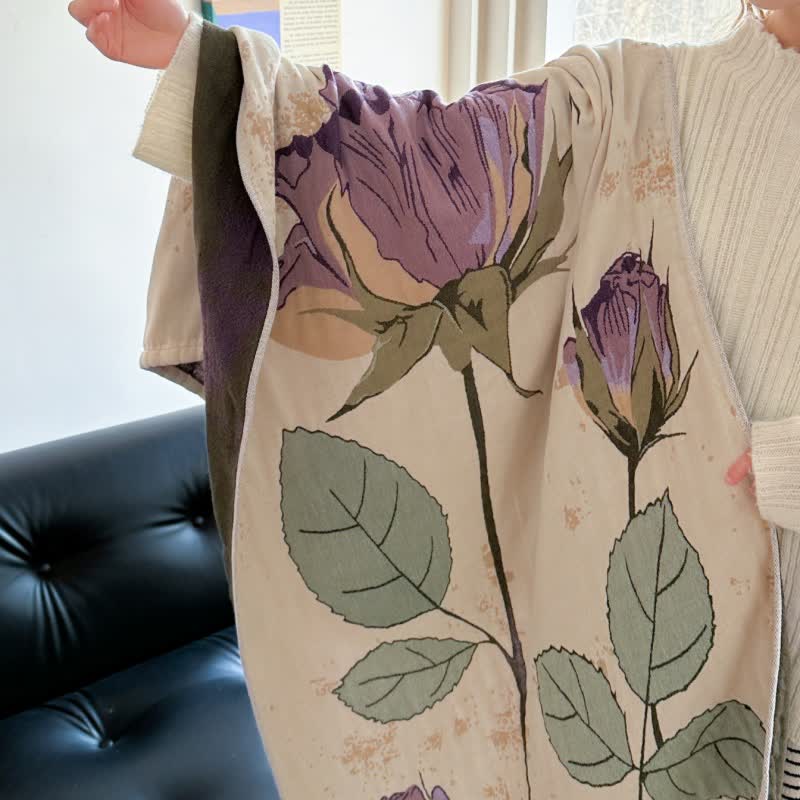 Floral Print Cotton Gauze Absorbent Quick Dry Bath Towel