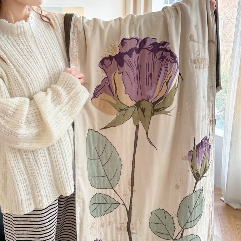 Floral Print Cotton Gauze Absorbent Quick Dry Bath Towel