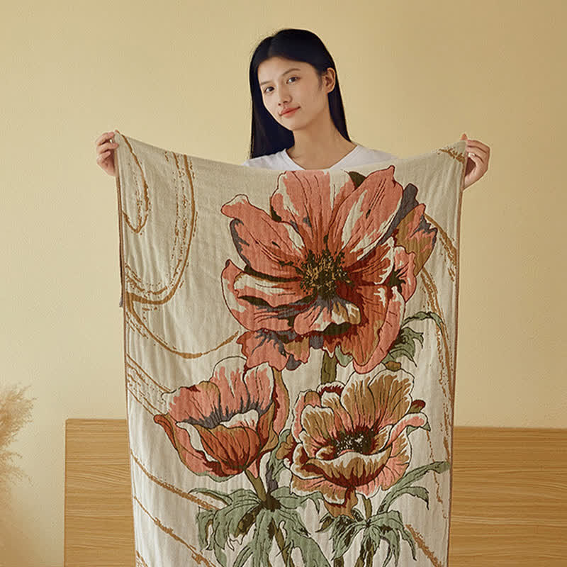 Pure Cotton Gauze Absorbent Floral Bath Towel
